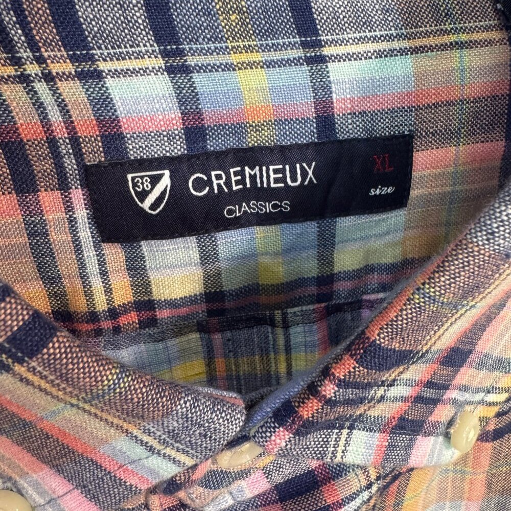 Cremeux Classics XL Mens Plaid Button-Down Shirt 100% Linen Short Sleeve - Picture 3 of 8